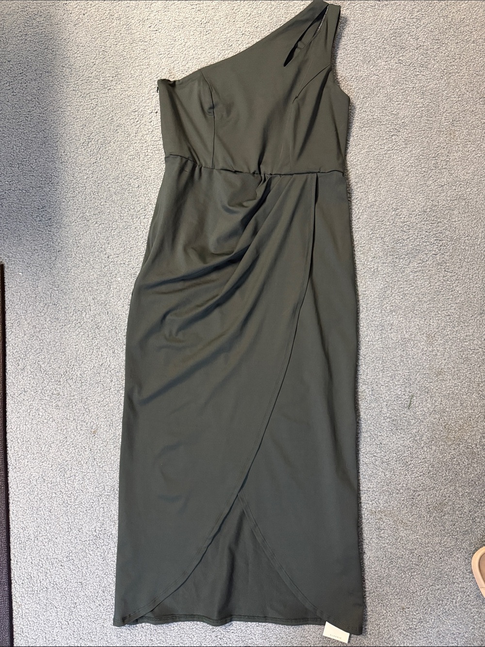 Asymmetrical One-Shoulder Olive Green Midi Dress